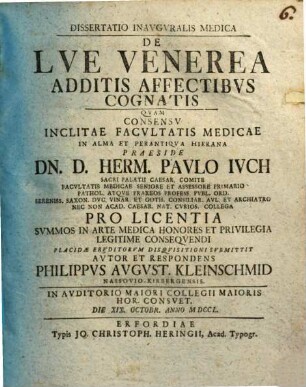 Diss. inaug. med. de Lue venerea, additis affectibus cognatis