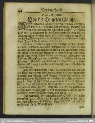 Das 4. Capitel. Von der Cometen Lauffe