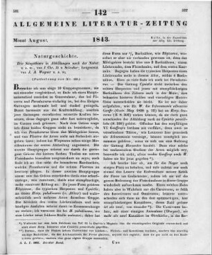 Schreber, J. C. D.: Die Säugethiere in Abbildungen nach der Natur mit Beschreibungen. Fortgesetzt von A. Goldfuß und Johann A. Wagner. Supplementbd. 1.-3. Erlangen: Walther 1839-43 (Beschluss von Nr. 141)
