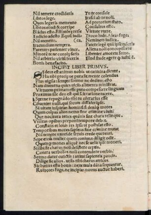Incipit Liber Primus.