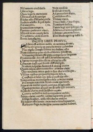 Incipit Liber Primus.