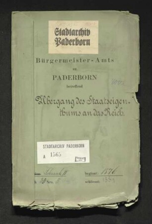Übergang des Staatseigentums an das Reich