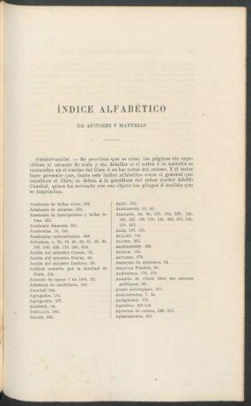 Índice alfabético de autores y materias