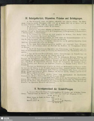 IV. Schulgelderlass. Stipendien, Prämien und Belobigungen