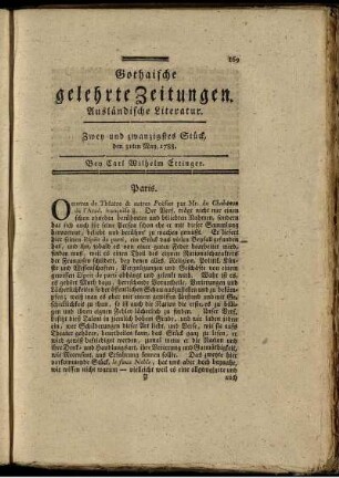 Zwey und zwanzigstes Stück, den 31ten May, 1788.