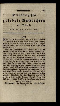 17. Stück, den 26. Hornung, 1783.