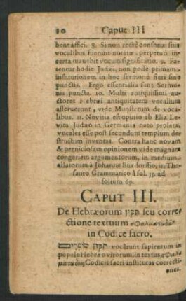 Caput III. De Hebraeorum ... seu correctione textuum ... in Codice sacro.