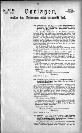 Anlage: zu No.19 (193-200), Vorlagen, welche den Zeitungen nicht mitgeteilt sind