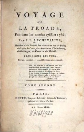 Voyage de la Troade : fait dans les années 1785 et 1786. 2. - 332 S.