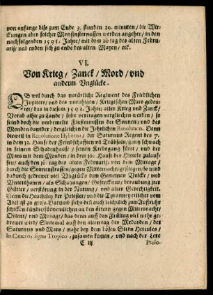 VI. Von Krieg/ Zanck/ Mord/ und anderm Unglücke.