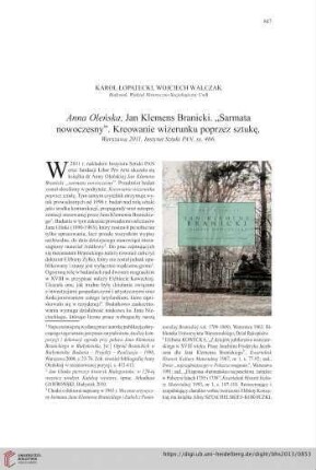 75: Anna Oleńska, Jan Klemens Branicki : "Sarmata nowoczesny"$dKreowanie wizerunku poprzez sztukę, Warszawa 2011, Instytut Sztuki PAN, ss. 466