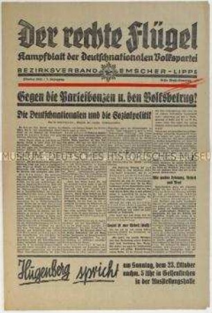Wahlzeitung der DNVP Emscher-Lippe zur Reichstagswahl am 6. November 1932
