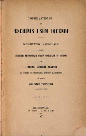 Observationes in Aeschinis usum dicendi