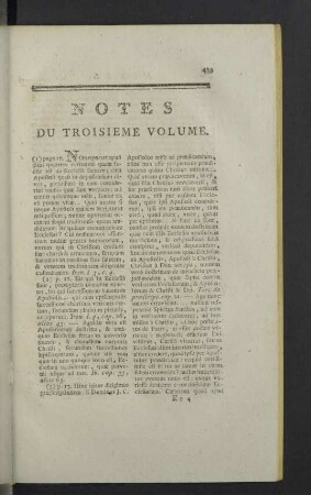Notes du Troisieme Volume.