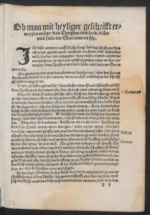 Ob man mit heyliger geschrifft erweysen möge/ das Christus mit leyb/ blut/ und seele im Sacrament sey.