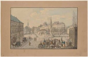 Der Postplatz mit dem Cholerabrunnen in Dresden, Blick nach Westen