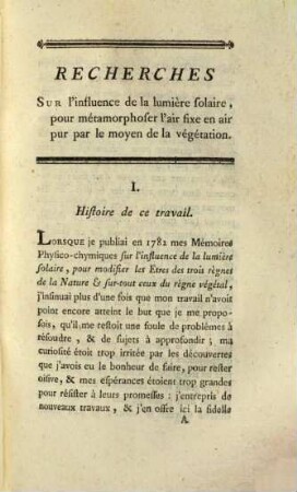 Recherches sur l'influence de la lumière solaire