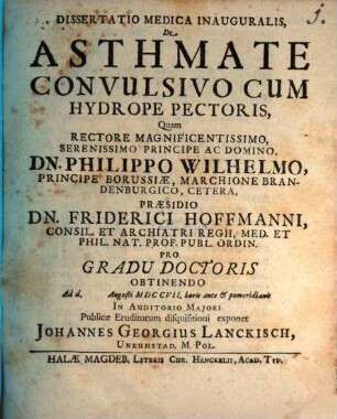 Diss. med. inaug. de asthmate convulsivo cum hydrope pectoris