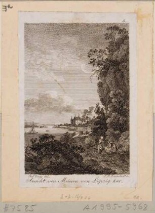 Meißen von der Straße nach Leipzig am linken Elbufer stromaufwärts nach Süden gesehen, aus Beckers Taschenbuch zum geselligen Vergnügen 1805
