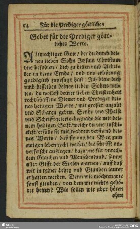 Gebet für die Prediger göttlichen Worts