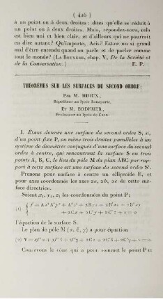 Théorèmes sur les surfaces du second ordre.