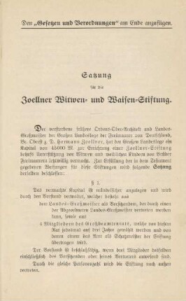 Satzung für die Zoellner Witwen- und Waisen-Stiftung