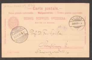 Postkarte an Friedrich Spitta : 03.08.1898