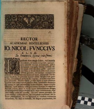 Rector academiae Rinteliensis Io. Nicol. Funccius B. L. S. D. : [Programma invitatorium ad orationem inauguralem Joh. Gottfried Schaumburgii: quo disseritur de praestantia Corporis iuris Romani]