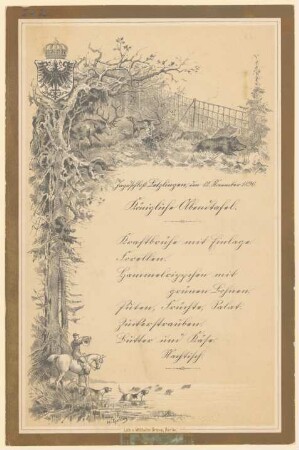 Menükarte : Königliche Abendtafel, Jagdschloß Letzlingen
