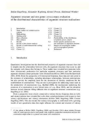 Argument structure and text genre : cross-corpus evaluation of the distributional characteristics of argument structure realizations
