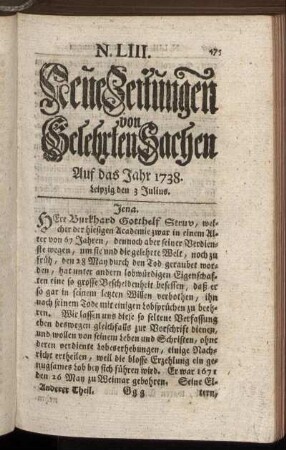 N. LIII. Leipzig den 3 Julius. - N. LXI. Leipzig, den 31 Julius.