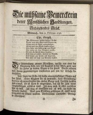 Sechszehendes Stück. Mittwoch, den 29. Februar. 1736.