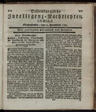 LII. Stück. Sonnabends : den 23. December 1780.