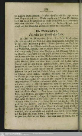 18. November. Friedrich der Ernsthafte stirbt