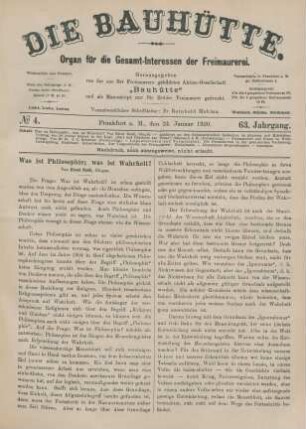 No 4. Frankfurt a. M., den 24. Januar 1920. 63. Jahrgang.