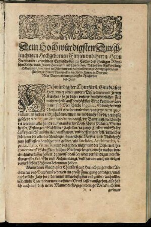 Dem Hochwürdigsten Durchleuchtigsten Hochgebornen Fürsten und Herrn/ Herrn Ferdinand/ erwehlten Ertzbischoffen zu Cölln [...]