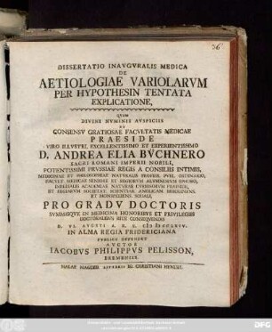 Dissertatio Inavgvralis Medica De Aetiologiae Variolarvm Per Hypothesin Tentata Explicatione