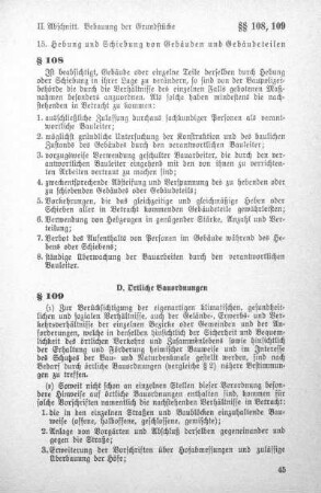 D. Örtliche Bauordnungen (§ 109 - § 110)