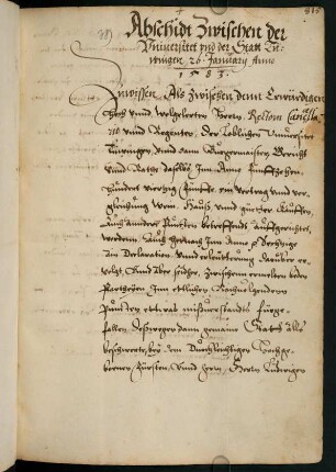 Abschiedt zwischen der Universitet und der Statt Tüwingen vom 26.01.1583 [endgültiger Text siehe Nr. 45]