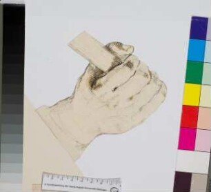 Studie einer rechten Hand, einen Gegenstand haltend