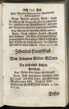 Zehendes Hauptstuck. Vom siebenden Gebott Gottes. Du solst nicht stehlen