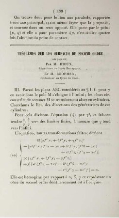 Théorèmes sur les surfaces du second ordre. [Fortsetzung]