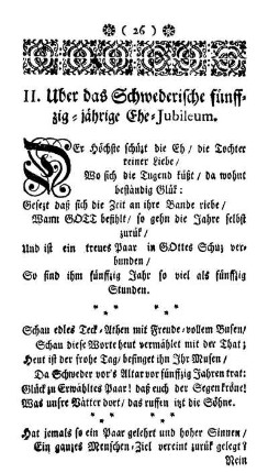 II. Uber das Schwederische Fünffzig-jährige Ehe-Jubileum.