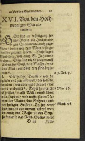 XVI. Von den Hochwirdigen Sacramenten.