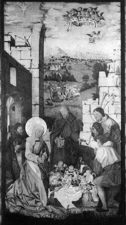 Anbetung der Hirten : Anbetung der Hirten. Tafelmalerei (um 1520/1530). Sonthofen (Kreis Oberallgäu), Friedhofskapelle Sankt Sebastian und Afra