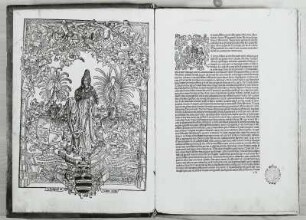 Peregrinatio in terram sanctam : Holzschnitttitel und 1. Textseite aus: Breydenbach, Bernhard von: Peregrinatio in terram sanctam. [Speyer]: Peter Drach, 29. Juli 1490. 2o. Dresden: SLUB Ink.2.1476:2