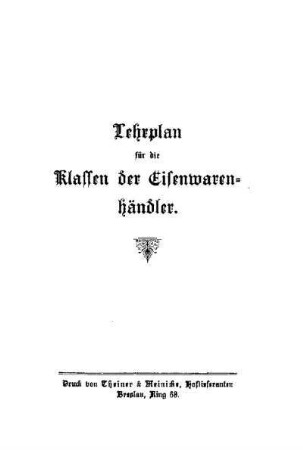 Lehrplan für die Klassen der Eisenwarenhändler