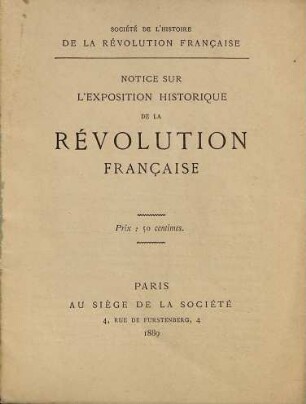 Notice sur l'exposition historique de la révolution française