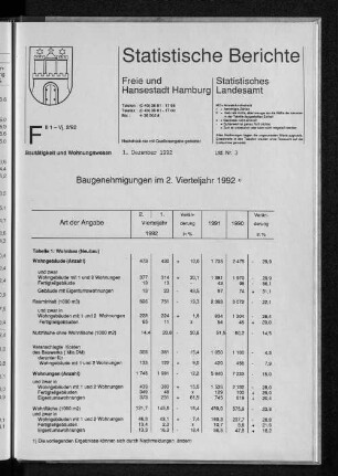Baugenehmigungen im 2. Vierteljahr 1992 : Lfd. Nr. 3
