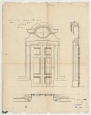 Thiersch, Friedrich von; München; Justizpalast - Zentralhallentür EG (Ansicht, Schnitte)